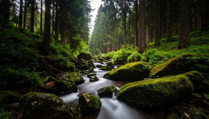 Obraz premium Misty forest stream