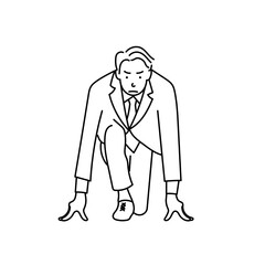 黒線で描かれたスタートポジションのビジネスマンのベクター線画イラスト