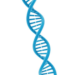 Detailed 3d render of a blue dna double helix structure glowing with light transparent background