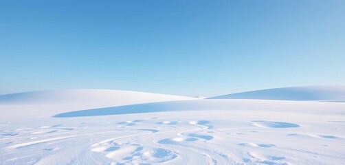 Flat winter landscape, snowy drifts, gentle snowfall, clear blue sky, mild blizzard effect,  vector,  artwork