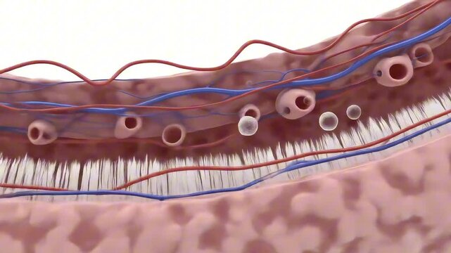 Detailed illustration of blood vessels and capillaries showcasing their structure and function