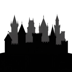 Obraz premium Mysterious Castle Silhouettes: Dark Fairytale Fantasy Illustration, Nighttime Scene