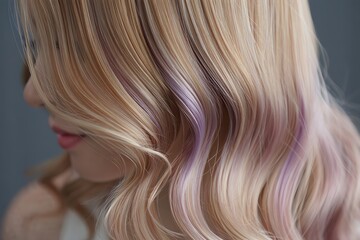 Naklejka premium Blonde woman with long straight hair in a fashion studio closeup