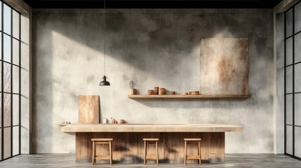 Rustic industrial kitchen with wood bar