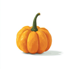 Obraz premium Vibrant orange pumpkin with green stem, seasonal autumn harvest, healthy fresh vegetable, rustic outdoor decor, perfect for fall festivities and Thanksgiving