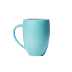 Stylish Light Blue Ceramic Mug Isolated on Black Background