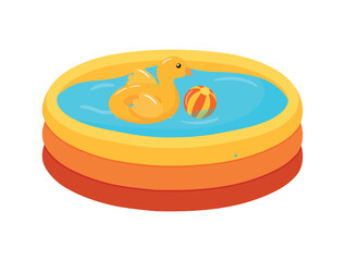 Inflatable rubber pool with floating inflatable duck and ball vector illustration