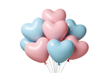 Pastel Pink and Blue Heart Balloons: Romantic Celebration on white background