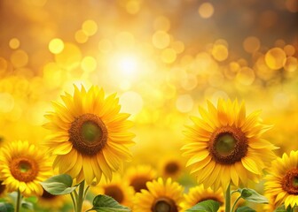 Fototapeta premium sunflowers in vibrant yellow field with blurred background and bokeh effect