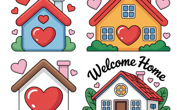 Charming houses with hearts symbolize love and a warm welcome home. - Powered by Adobe
