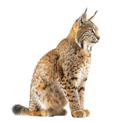A lynx sitting in front of a transparent background.