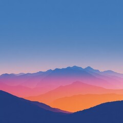 Fototapeta premium Sunrise over layered mountain ranges, soft gradient colors