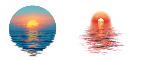 Sunset Reflection on Rippling Water at the Ocean isolated on transparent background.