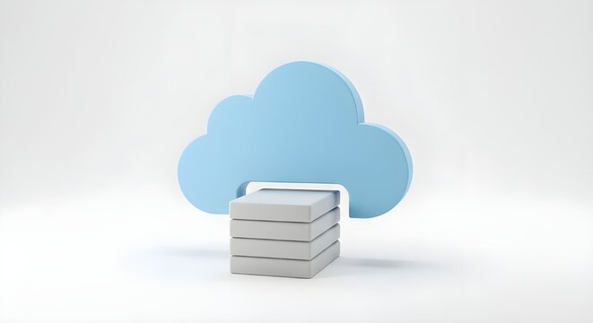 Blue cloud with server data stack on white background