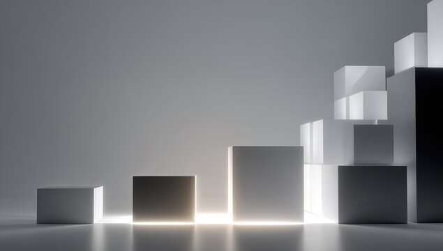 Fototapeta Abstract 3D rendering of light illuminating a path of stacked cubes