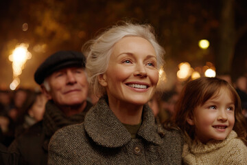 Obraz premium joyful family gathers on christmas night eyes filled with wonder as they admire ultrabright fireworks illuminating