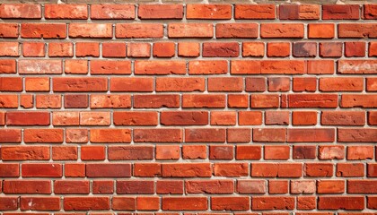 Obraz premium Detailed close-up view of a vibrant red brick wall, presenting a rugged and timeless texture perfect for backgrounds or architectural design elements