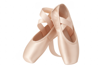 Pair of pink ballet pointe shoes with transparent background