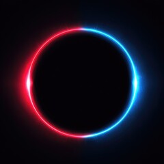 Obraz premium Red and blue neon circle frame on dark background