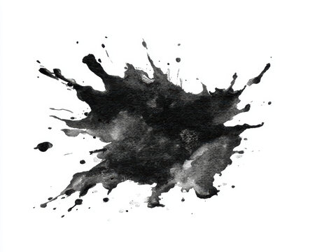 Modern abstract black watercolor splatter with textured edges, natural fluid artistic element isolated on transparent, creative background for graphic design, branding and print