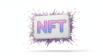 NFT inscription on a splattered block against white background