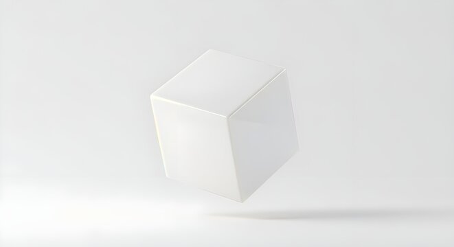 White cube floating on white background