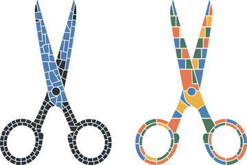 Fototapeta premium Scissors vector illustration mosaic style barber shop design