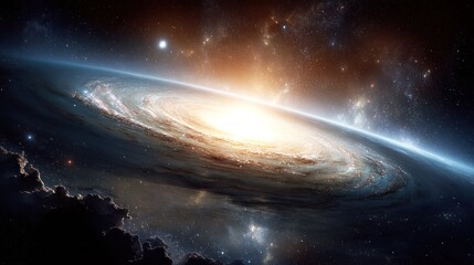 Fototapeta premium A vast, spiral galaxy with a bright central region and a ring of stars and gas.