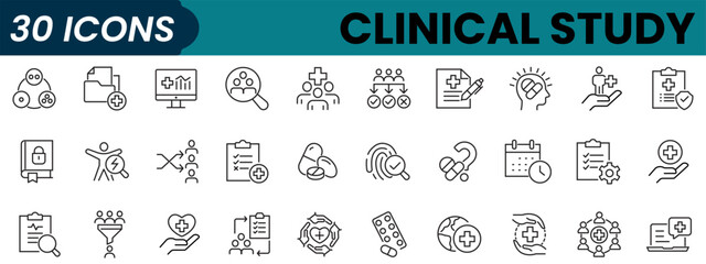 Clinical study line icon set. Outline icon collection. Editable stroke. Vector illustration