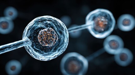 Two cells in a biological context, possibly a cell division or a microscopic view of a cell.