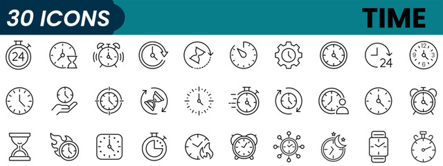 Time line icon set. Outline icon collection. Editable stroke. Vector illustration.
