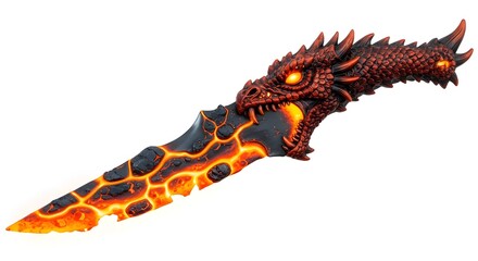 Fantasy dragon dagger with lava blade on white background