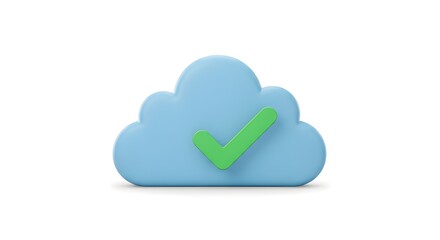 Blue cloud with green check mark on white background
