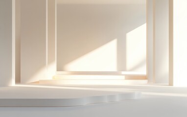 Fototapeta premium Soft natural sunlight streaming through an open doorway creating geometric shadows and bright light
