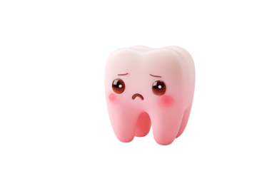 Cute, sad tooth illustration for dental hygiene campaigns.