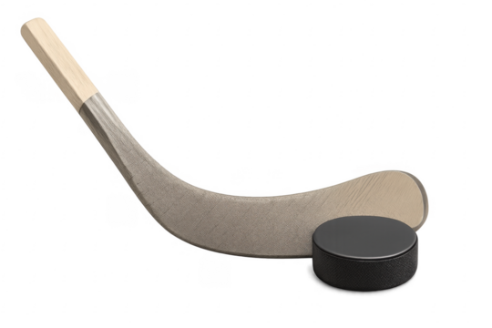 Hockey stick and puck on transparent background: ready for face-off