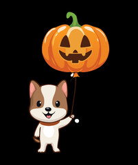  Cute puppy with a festive pumpkin balloon, perfect for whimsical and cheerful Halloween designs