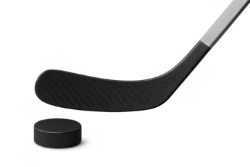 Hockey stick getting ready to hit puck on transparent background