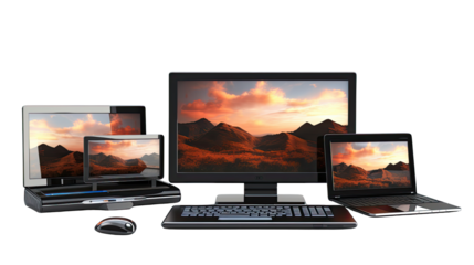 laptop and computers on white background