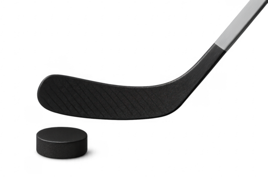 Hockey stick getting ready to hit puck on transparent background