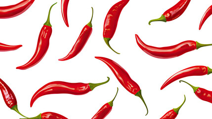 red hot chili peppers scattered on white background