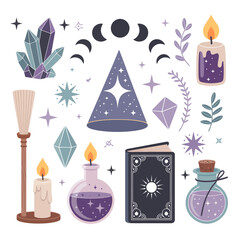 Mystical Crystal and Witchcraft Object Vector Set – Magical Aesthetic Icons