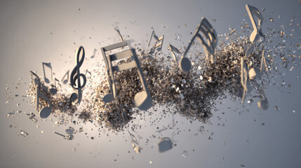 cluster of musical notes dissolving at bubble surface quiet interior symbolism illustration concept scene visual for commercial design use high detail quality stock image illustration concept scene