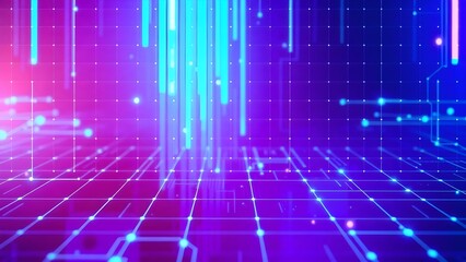 Obraz premium Futuristic Digital Grid: Abstract Cyber Background with Glowing Data Streams, 4k, technology concept copy space