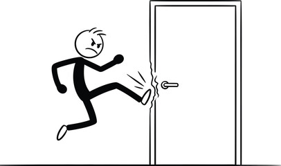 Stick figure kicking door angry frustration stress management art