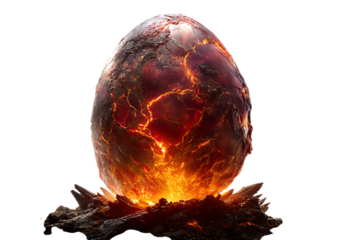 Fiery Earth shaped egg symbolizing rebirth, new beginnings, or climate change.