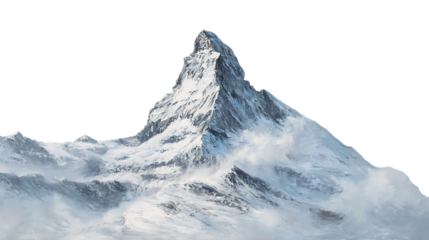 Stunning snow capped mountain peak against a clear sky.