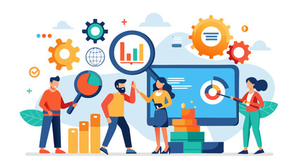 Team analysis of business data with charts and graphs