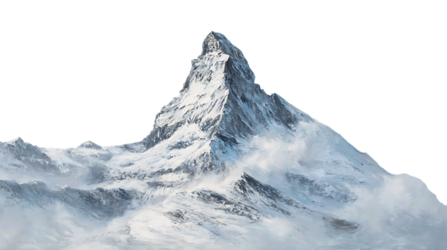 Stunning snow capped mountain peak against a clear sky.