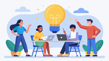 Team brainstorming with a lightbulb idea illustration